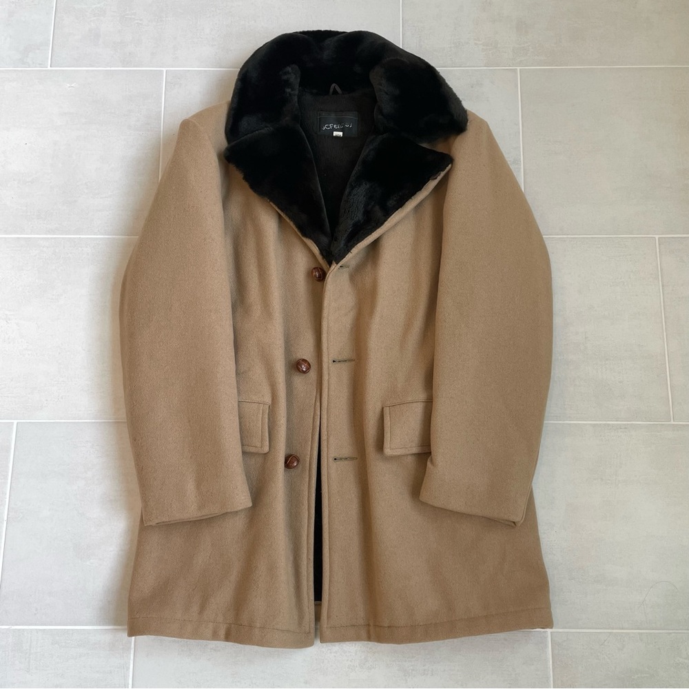 Vintage 70s wool faux fur trench coach